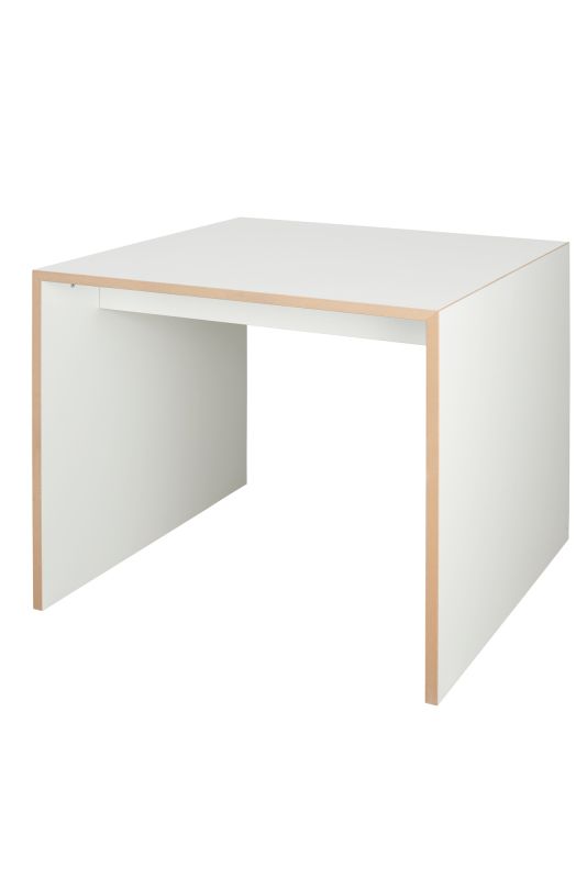 Weißer, minimalistischer Schreibtisch, Tojo Design, ideal als kleiner Bürotisch oder Beistelltisch.